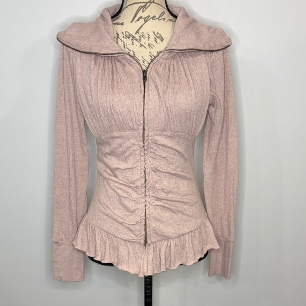 Anthropologie E Eloise zip front stretch cotton blend ruched crinkle jacket M